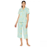 HUE Women's Plus Size 2 Piece Capri Pant Sleepwear Set Tropical Blue 1X