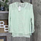 Style & Co. Petite Layered-Hem Crochet Woven Top