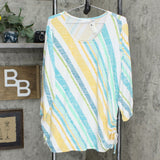 Susan Graver Plus Size Striped Sweater Knit Top With Drawstrings