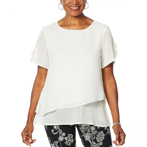 Nina Leonard Women's Plus Size Chiffon Angled Popover Top