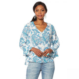 Curations Women's Long Sleeve Paisley Popover Blouse