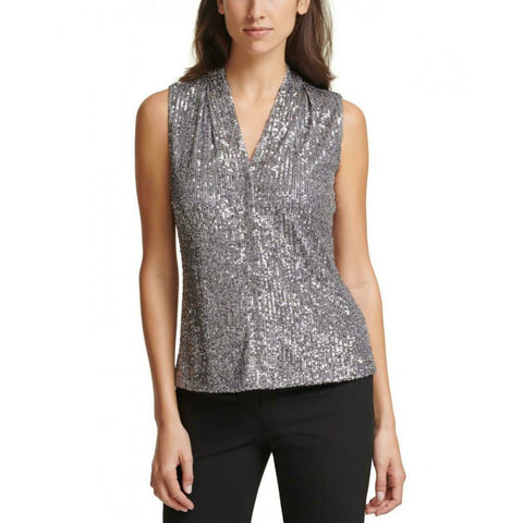 Calvin Klein Women's Sleeveless V-Neck Sequin Blouse