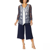 Nina Leonard Women's 3/4-Sleeve Embroidered Mesh Topper Jacket