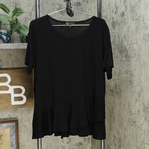 DG2 by Diane Gilman Sustainable Bamboo Crossover Peplum Top Black Plus 1X