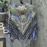 One World Women's Knit Top With Woven Embellished Overlay Charming Art Medium