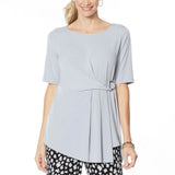 IMAN Women's Global Chic Luxury Resort Short Sleeve Knot Front Top