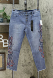 DG2 by Diane Gilman Women's Petite Embroidered Pull On Exposed Button Jeans