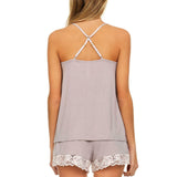 Flora Nikrooz Women's Frida Solid Knit Lace Trip Cami Pajama Set