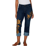 LOGO by Lori Goldstein Women's Crop Jeans With Sequin Detail Dark Twilight 10
