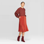 Prologue Women's Mid-Rise Midi A-Line Cord Mitered Skirt