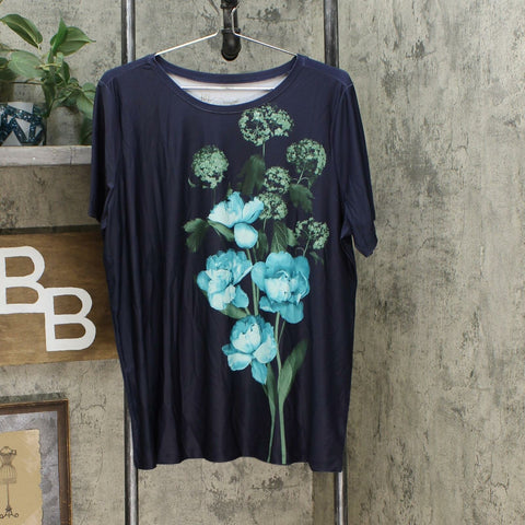 DG2 by Diane Gilman Women's Short Sleeve Printed T-Shirt Navy XL
