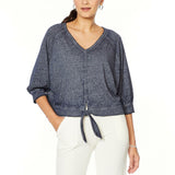 Skinnygirl Women's French Terry Burnout Tie Front Shirt