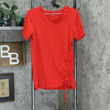 Cuddl Duds Women's Flexwear V Neck Tee With Side Tie Victorian Red Small