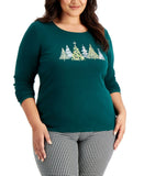 Karen Scott Plus Size Embellished Long Sleeve Christmas Knit Top