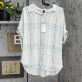 Universal Thread Women's Plaid Short Sleeve Button-Down Camp Shirt Green L