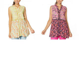 DG2 by Diane Gilman Women's Plus Size Mixed Print Button Down Tunic Top