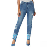 DG2 by Diane Gilman Women's Plus Size Stretch Floral Fray Hem Ankle Jeans