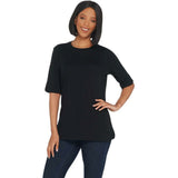 Isaac Mizrahi Live! Essentials Elbow Sleeve Crew Neck Knit Top Black Small