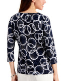 JM Collection Petite Printed 3/4-Sleeve Textured Knit Top