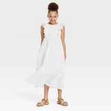 Cat & Jack Girls' Woven Short Sleeve Maxi Dress White L