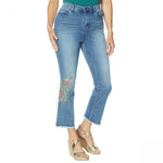 DG2 by Diane Gilman Women's Petite Neon Embroidered Kick Flare Crop Jeans