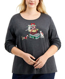 Karen Scott Plus Size Embellished Long Sleeve Christmas Knit Top