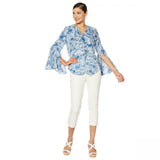 Curations Women's Bell Sleeve Printed Blouse with Cami