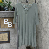 Mother Bee Apparel Maternity Long Sleeve Cross Weave Back Dress Olive Small