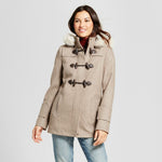 A New Day Women's Wool Toggle Coat with Fur Hood Oatmeal Small