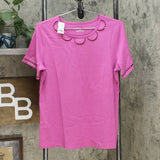 NWT Lemon Way Womens Perfect Pima Scallop-Detail Tee. 641517 Large