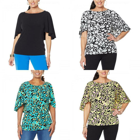 IMAN Women's Plus Size Global Chic Cape Sleeve Top With Keyhole Back