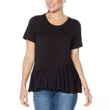 DG2 by Diane Gilman Sustainable Bamboo Crossover Peplum Top Black Medium