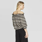 Who What Wear Women's Striped Off the Shoulder Bardot Top Black Multi XL