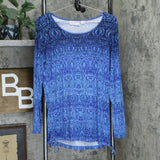Belle by Kim Gravel Women's Ombre Print Side Ruched Knit Top Blue XS
