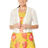 Nina Leonard Women's Plus Size Elbow Sleeve Crochet Bolero Topper