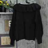 A New Day Women's V-Neck Ruffle Pullover Sweater Black L