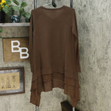 DG2 by Diane Gilman Ribbed Knit Sweater And Chiffon Top Espresso Small