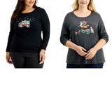 Karen Scott Plus Size Embellished Long Sleeve Christmas Knit Top