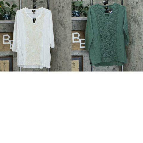 JM Collection Women's Embroidered Keyhole Slub Knit Tunic Top