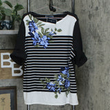 Karen Scott Plus Size Floral Print Striped Knit Top