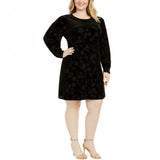 Calvin Klein Women's Plus Size Puff Sleeve Burnout Print Dress