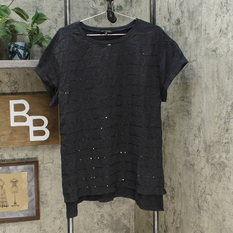 DG2 by Diane Gilman Embellished Cuff Sleeve T-Shirt Black Plus 2X