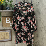 Tash + Sophie Long Sleeve Ruffle Printed Lace Dress Black Floral Medium