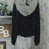 Wild Fable Floral Print Long Sleeve Square Neck Woven Top Black XL