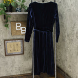 DKNY Women's Velvet V Neck Wrap Dress Midnight 16
