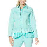DG2 by Diane Gilman Women's Ruffle Hem Stretch Denim Jean Jacket