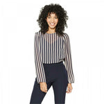 A New Day Women's Striped Long Sleeve Sheer Blouse