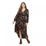 Xhilaration Women's Floral Long Sleeve Deep V-Neck High Low Wrap Midi Dress