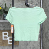 Colsie Women's Notch Collar Neck Short Sleeve Lounge Cropped T-Shirt Green M