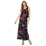 Lemon Way Women's Printed Knit Maxi Dress Black Medium
